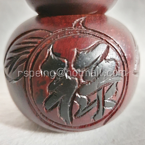 กระปุกน้ำเต้าใส่ไม้จิ้มฟัน ไม้ชิงชันแกะลายส้มและอักษรจีน งานทำมือเวียดนาม