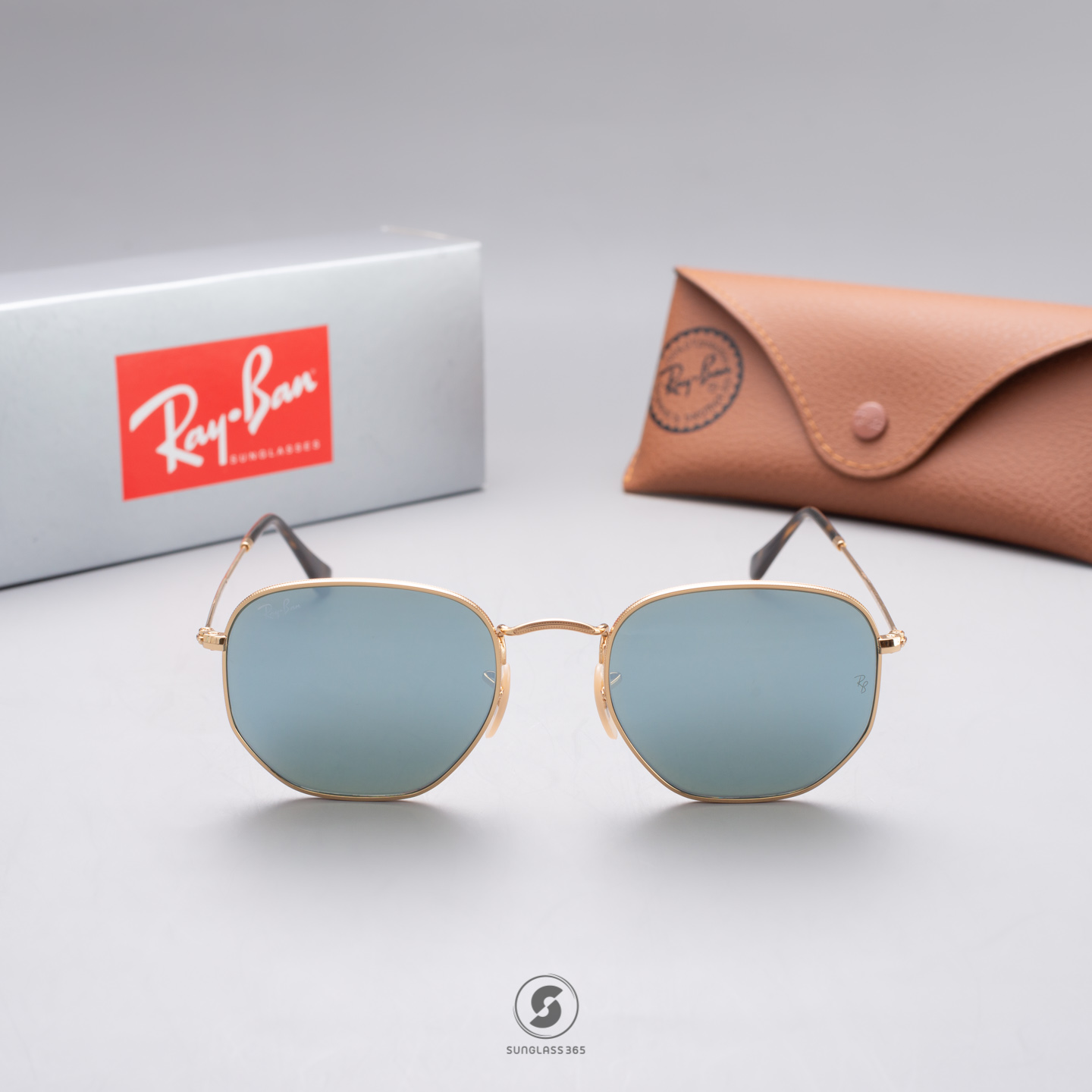 Ray Ban RB3548N 001/30 hexagonal Gold Silver Mirror