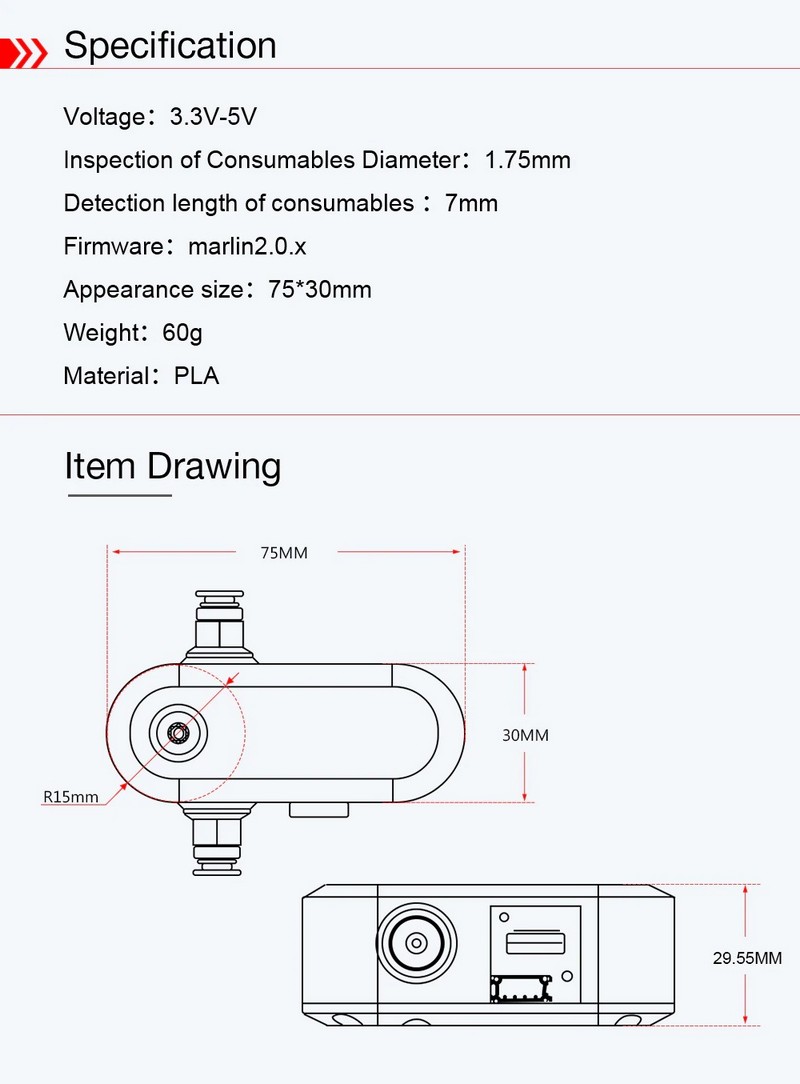 BIGTREETECH Smart Filament Sensor Filament Break Detection Module 1.75MM Filament Extruder For SKR V1.3 MINI E3
