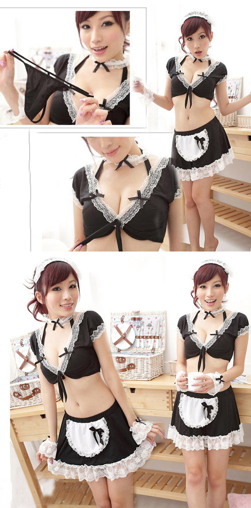 ชุดแมบ้าน ชุดสาวใช้ แบบเสื้อเกาะออก