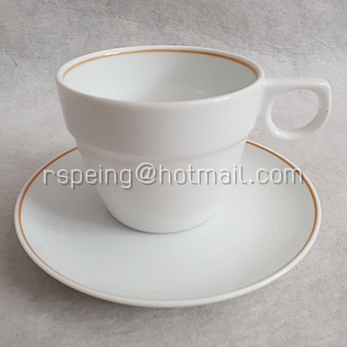 ชุดแก้วชากาแฟ และจานรองแก้ว Noritake ขอบสีน้ำตาลอ่อน สายการบินญี่ป่น (JAL)