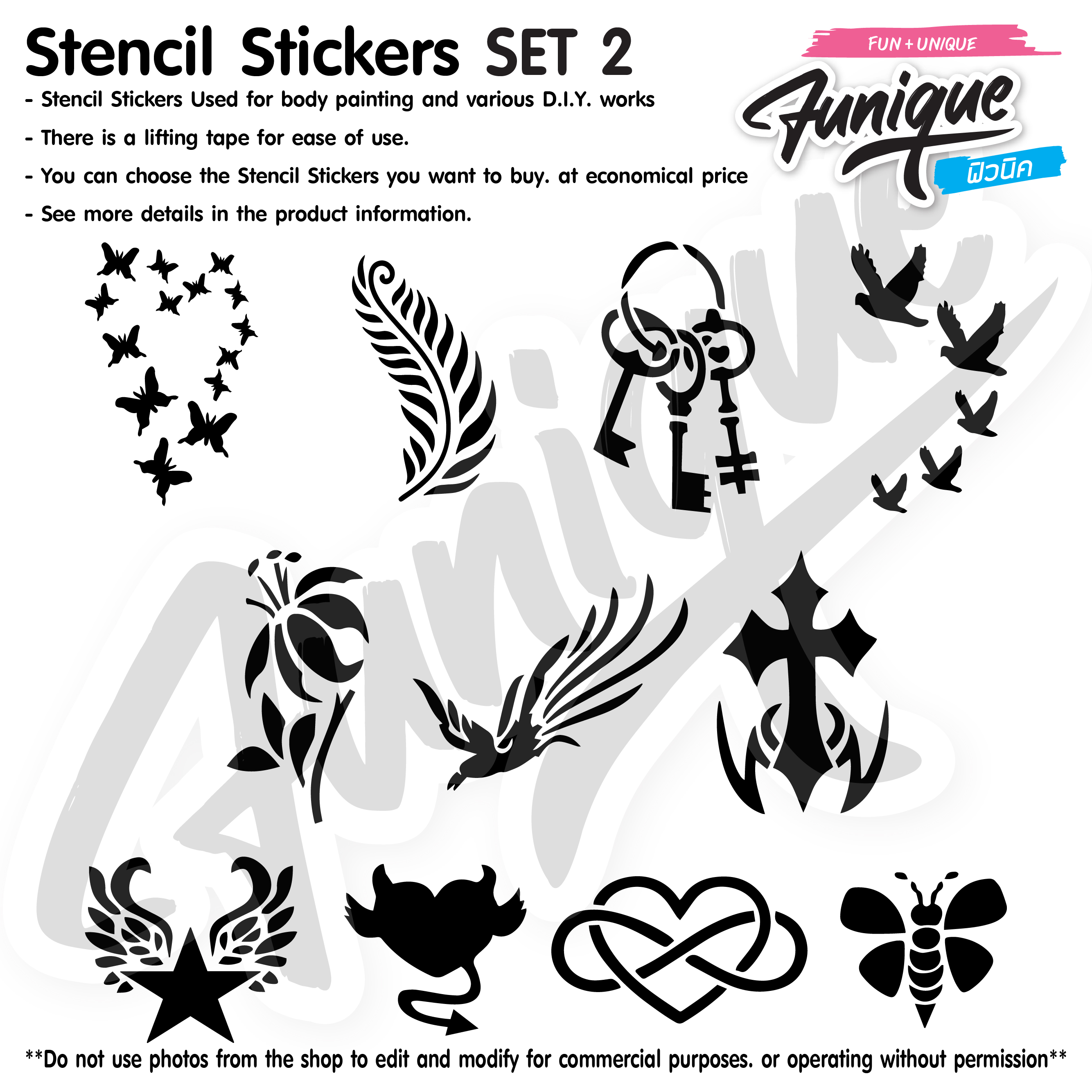 SET 2 Stencil บล็อกสติกเกอร์ รอยสักกากเพชร เพ้นท์กากเพชร กลิตเตอร์ Funique สติ๊กเกอร์ แบบลาย DIY งานประดิษฐ์