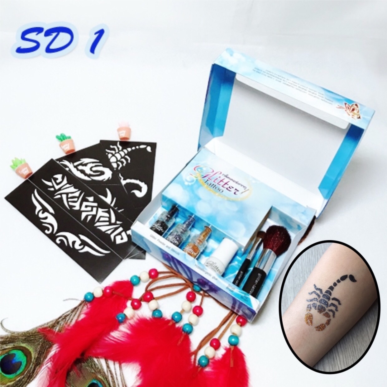 เพ้นท์กากเพชร กลิตเตอร์ glittertattoo เพ้นท์หน้ากากเพชร ปาร์ตี้ SD1