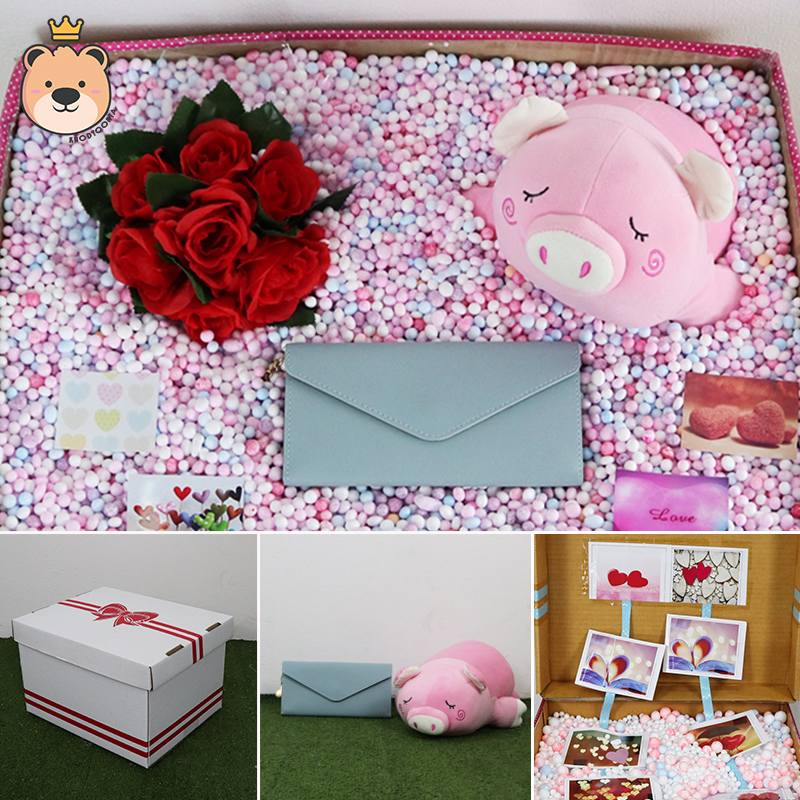 เซ็ตเซอร์ไพรส์ เม็ดโฟม {ของขวัญวาเลนไทน์,ของขวัญให้แฟน } ตุ๊กตา หมูนอน นุ่มนิ่ม Size 13 นิ้ว + กรระเป๋าเลือกแบบได้ +ตกแต่ง+โฟม+ดอกไม้+กล่องของขวัญเปิดฝา