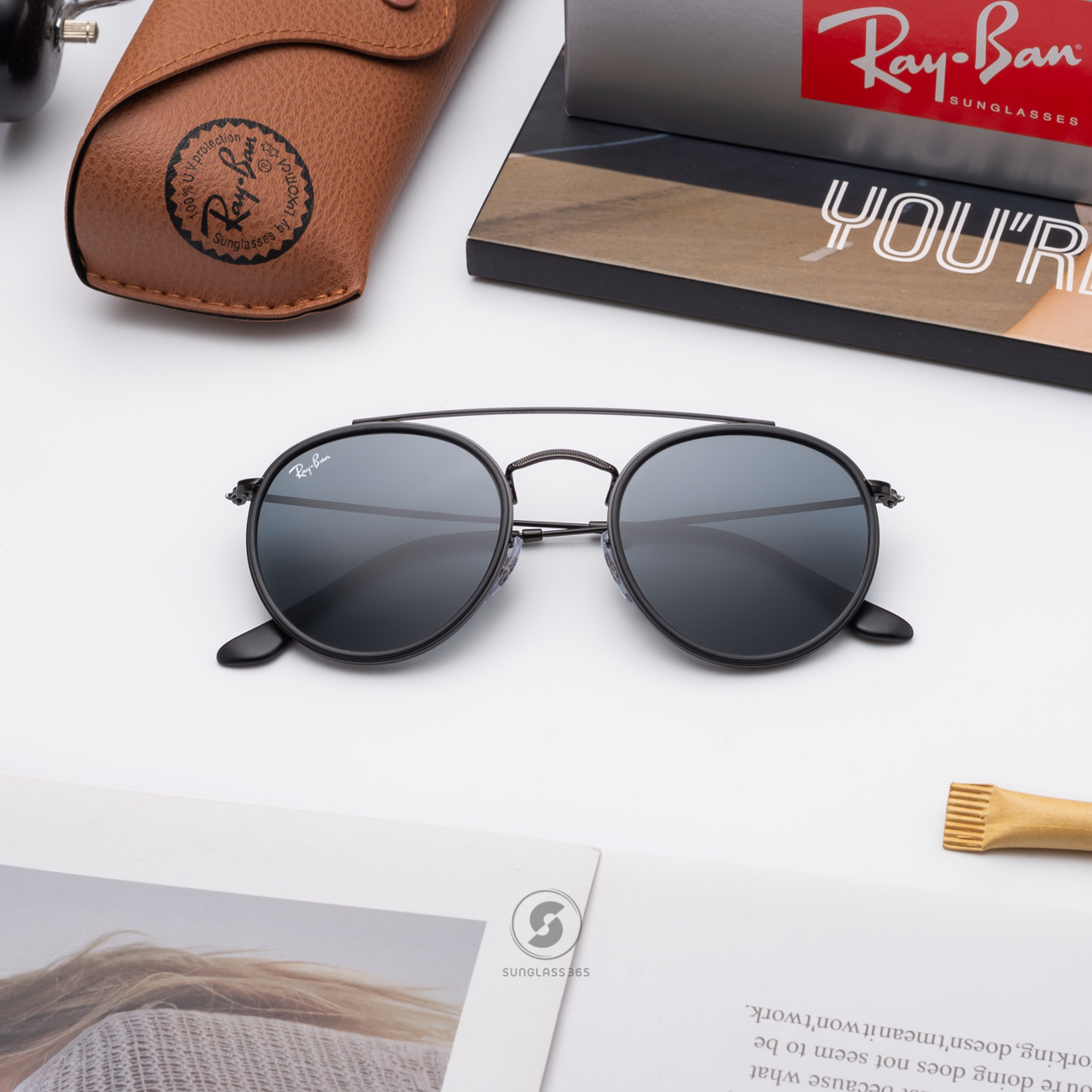 Ray Ban RB3647N 002/R5 Black Round Double Bridge