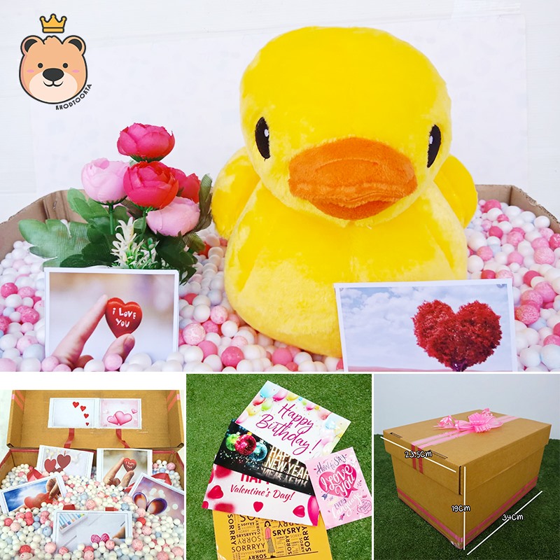 ของขวัญ {ของขวัญวาเลนไทน์,ของขวัญให้แฟน } เซอไพรส์ตุ๊กตาขนนุ่ม เป็ด ผ้ากัมหยี่ 23cm (ของขวัญเปิดฝาครึ่ง Double A) ขนาด 23.5*19*34cm ของขวัญเซอร์ไพรส์แฟน