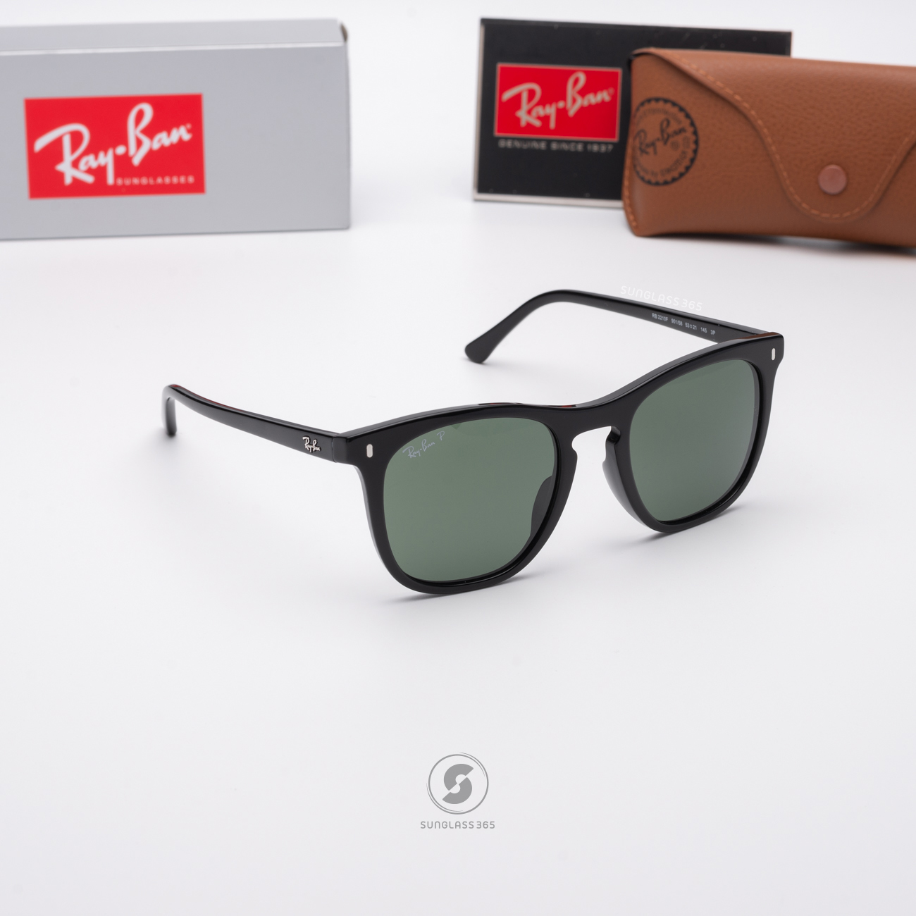 RayBan RB2210F 901/58 Black Green Polarized