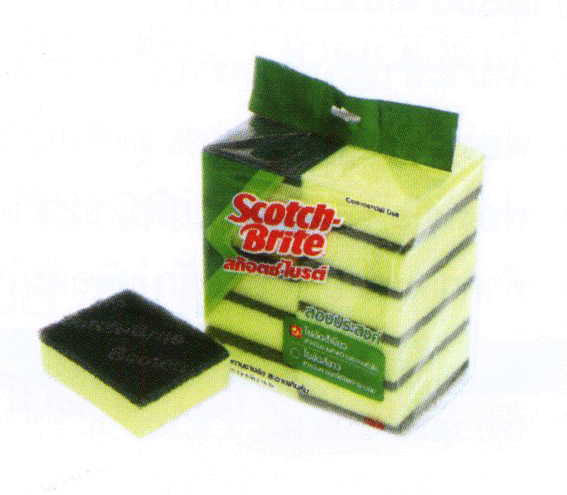 3M Scotch-Brite แผ่นใยขัดสีเขียว + ฟองน้ำสีเหลือง 3 x 4 นิ้ว (40 แผ่น/ กล่อง)