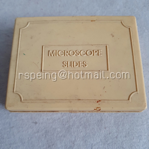 กล้องจุลทรรศน์เก่า 60X-450X BIDHAYA-BHAND พร้อมกล่องไม้ และกล่องแผ่นกระจกตัวอย่างวัตถุ (Microscope Slides)