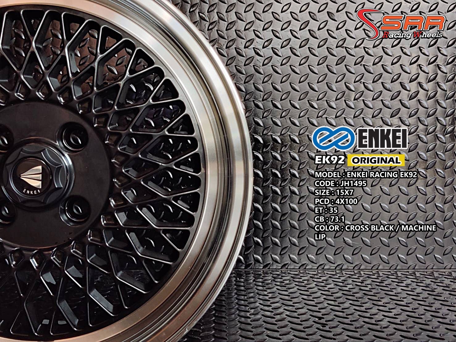 ENKEI EK92 15X7 4X100 35 CROSS BLACK-MACHINE LIP (ดำขอบเงา)