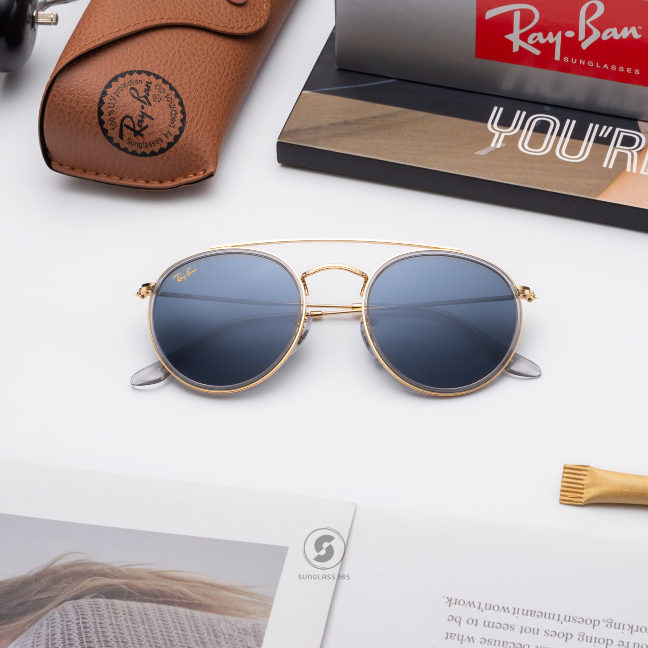 Ray-Ban RB3647N 9210R5 Round Double Bridge Gold Classic