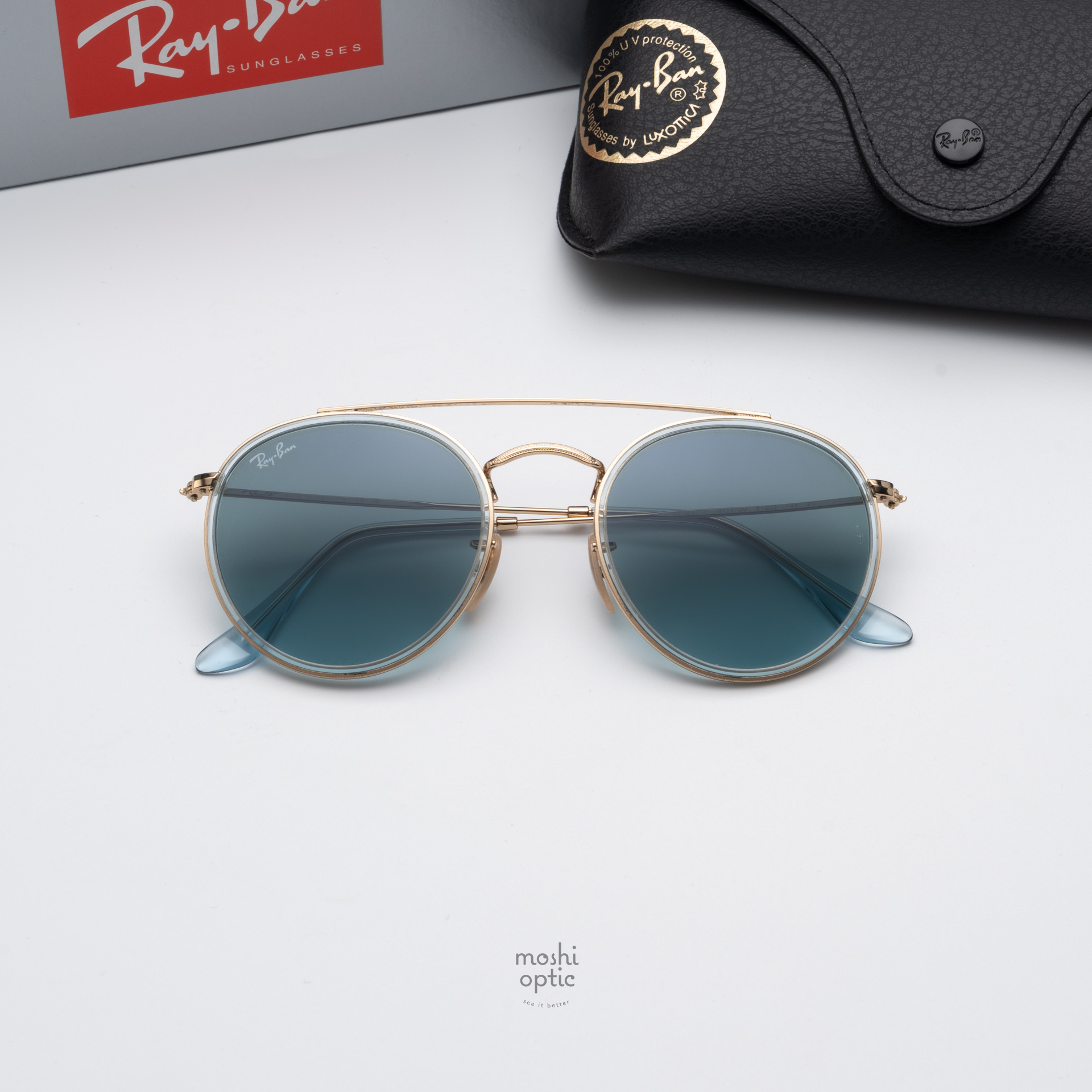 Ray-Ban RB3647N 91233M Round Double Bridge Polished Arista Gold