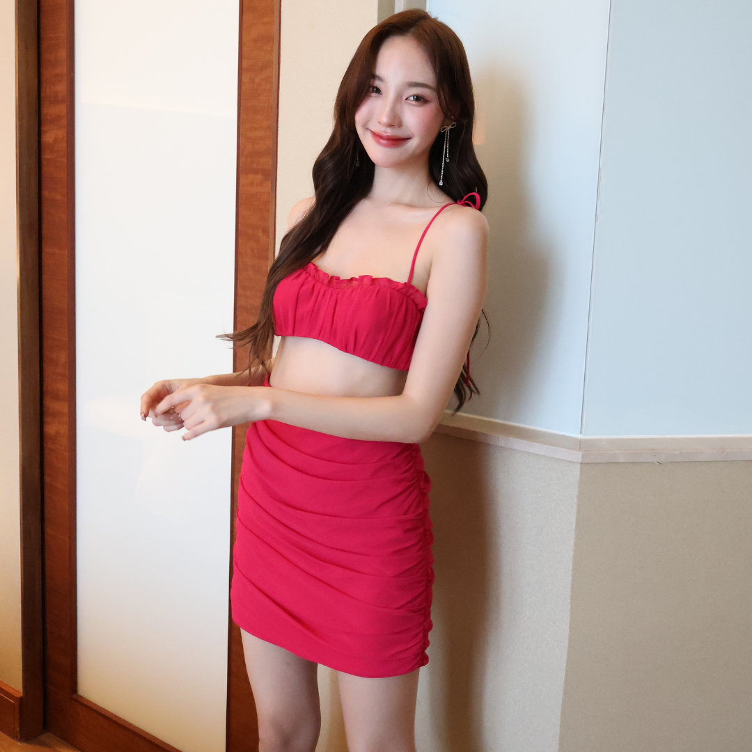 Lism Set-009 ชุดเซตกระโปรงเสื้อสายเดี๋ยวผูกไหล่น่ารักๆ