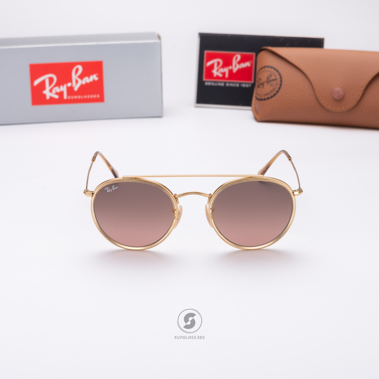 Ray-Ban RB3647N 912443 Round Double Bridge Gold Gradient