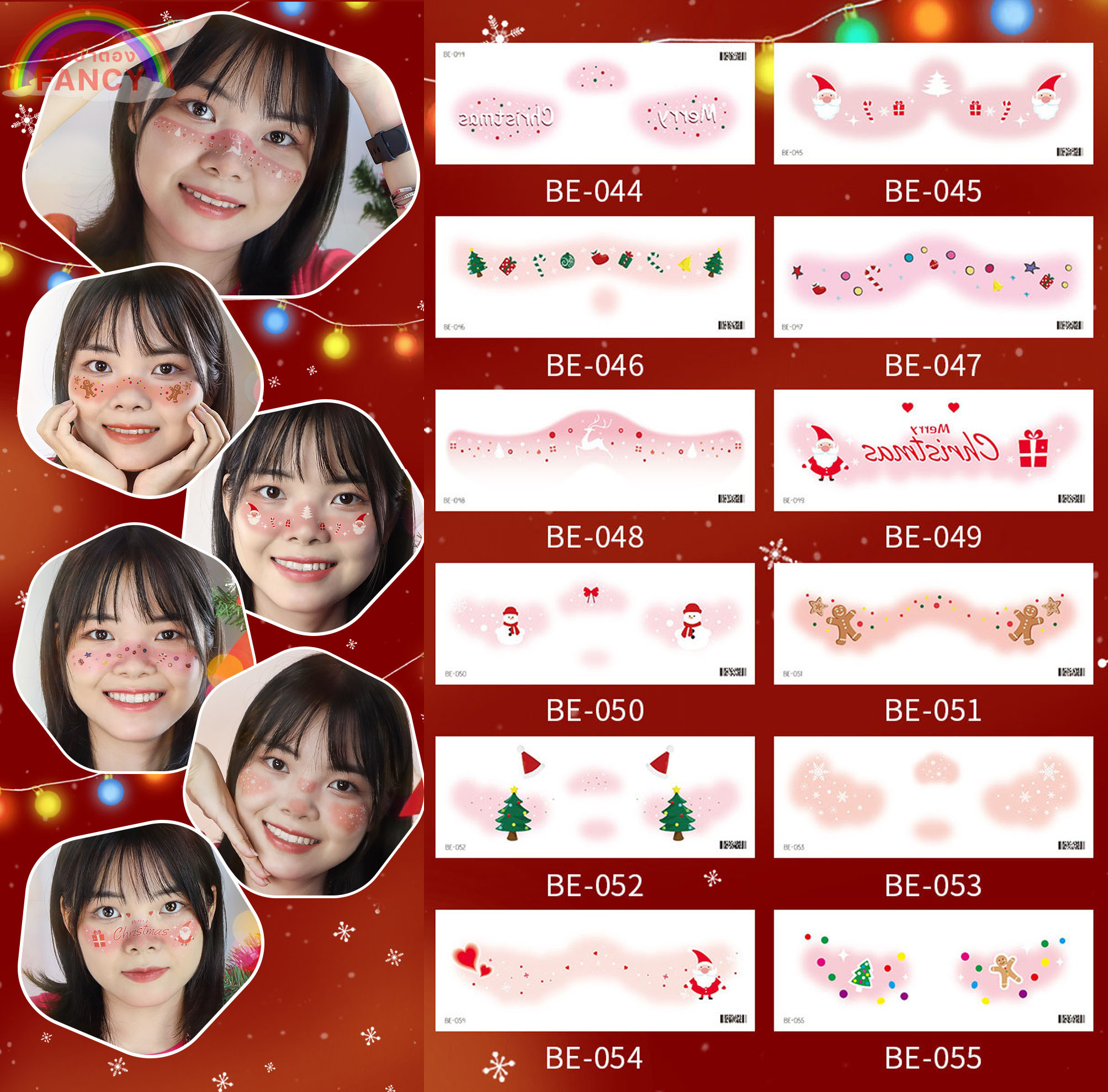 สติ๊กเกอร์ติดหน้า Tattoo Christmas แทททูติดหน้าธีมคริสต์มาส