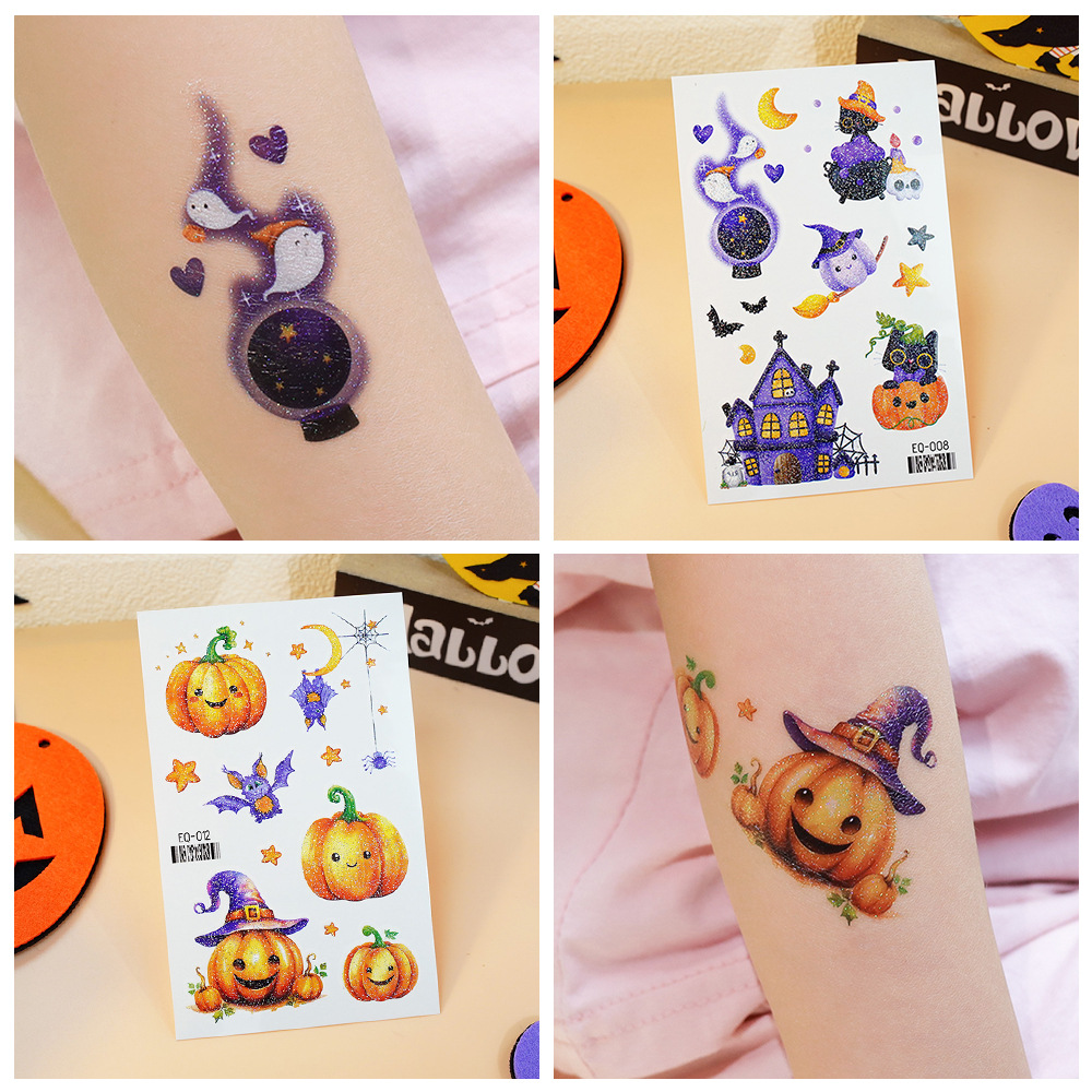 Tattoo Halloween แทททูกลิตเตอร์ลายฮาโลวีน สติ๊กทูลายแม่มด ผีน้อย ฟักทองฮาโลวีน