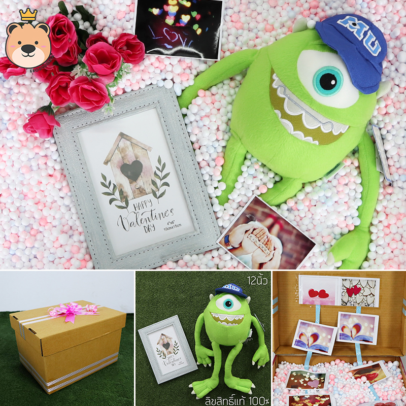 ของขวัญ เซอร์ไพรส์ เม็ดโฟม ตุ๊กตา ไมค์ 12นิ้ว พร้อม กรอบรูป (ขนาด4x6) ลิขสิทธิ์แท้100% ( ของขวัญเปิดฝา ขนาดครึ่งเอ )