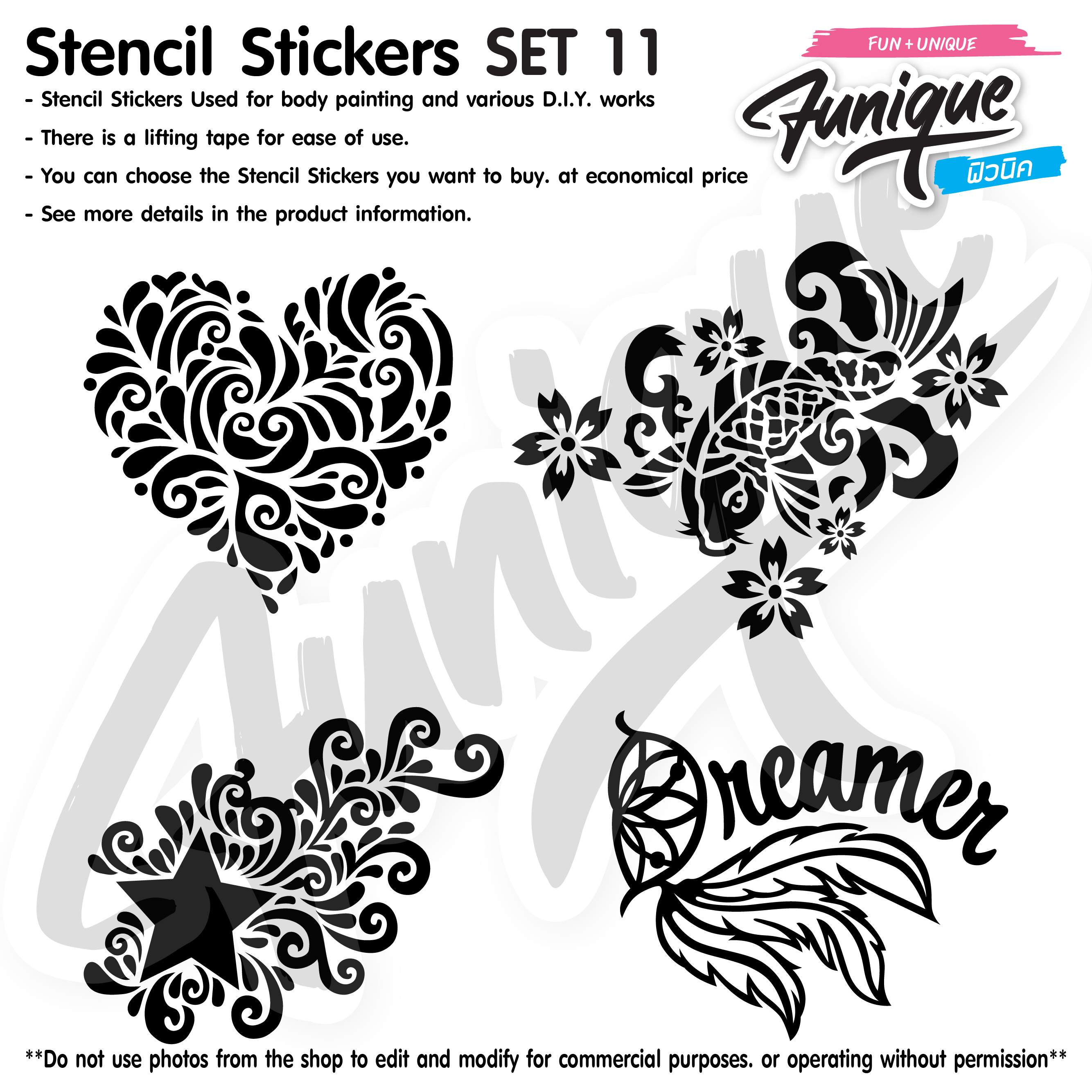 SET 11 Stencil บล็อกสติกเกอร์ รอยสักกากเพชร เพ้นท์กากเพชร กลิตเตอร์ Funique สติ๊กเกอร์ แบบลาย DIY งานประดิษฐ์