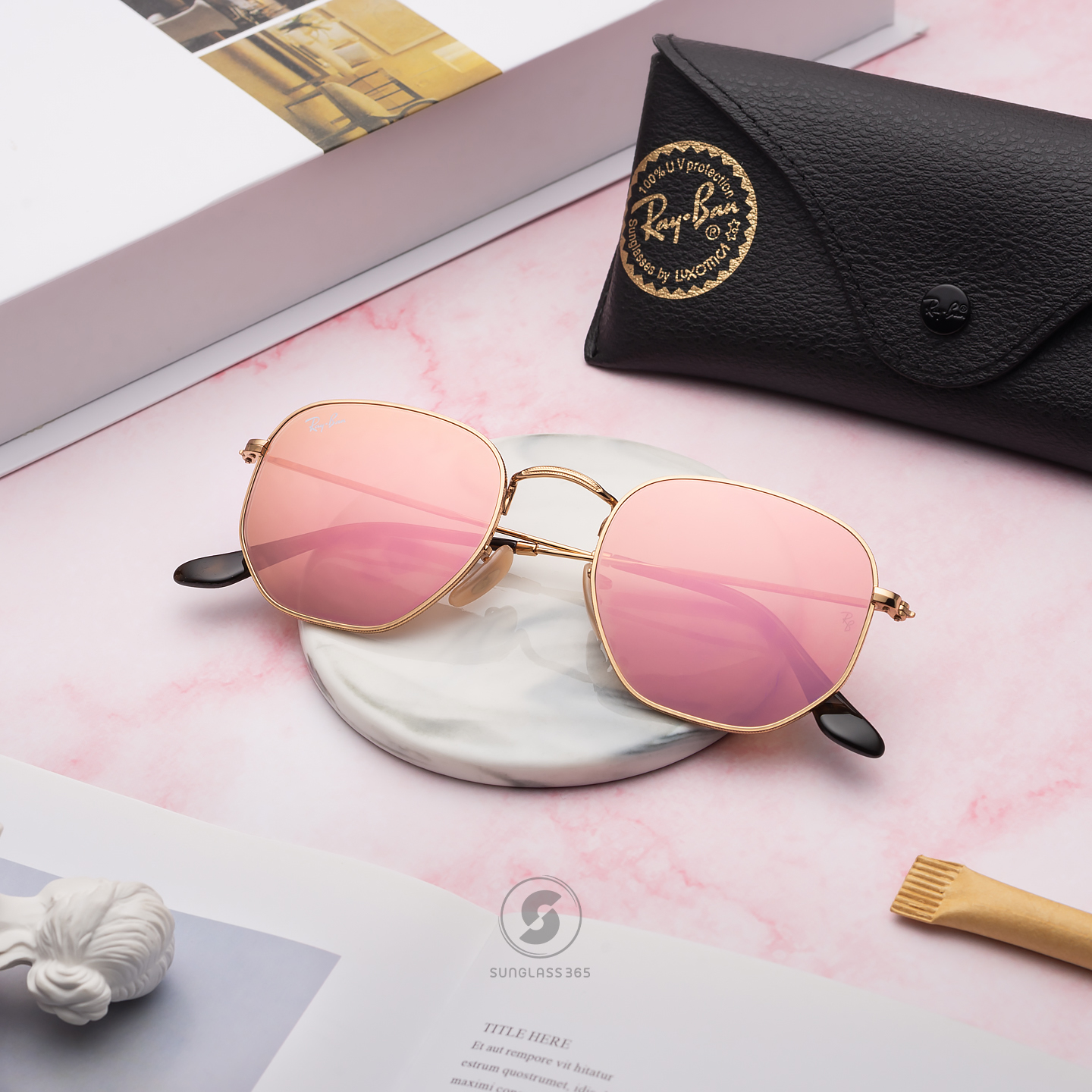 Ray Ban RB3548N 001/Z2 hexagonal Pink Gold