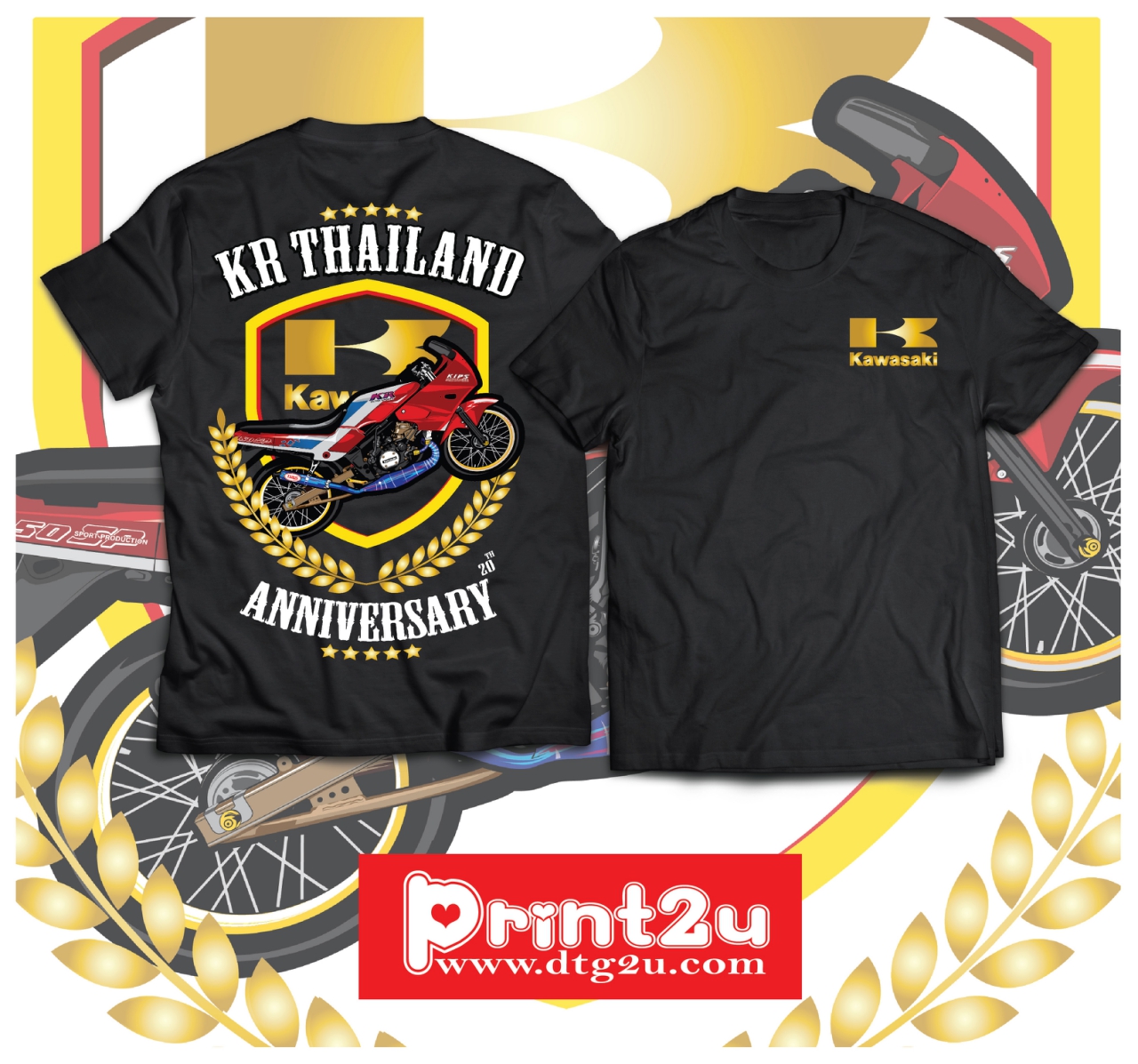 9 เสื้อยืดลาย T2 Kawasaki Kr เสื้อซิ่ง เสื้อผ้าแฟชั่น ผ้าคอลตอล100