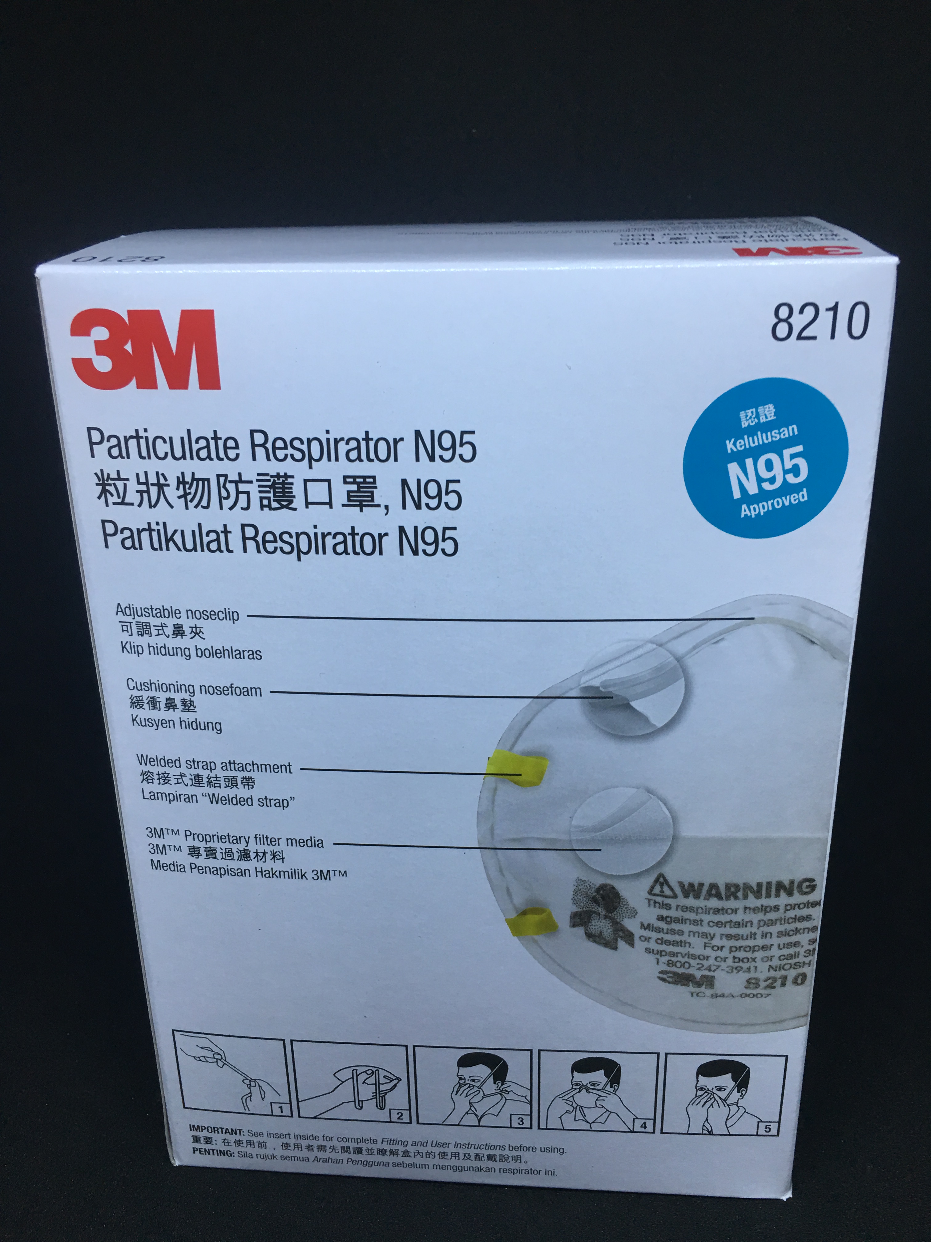 ์N95 หน้ากากกันฝุ่นละอองขนาดเล็กสำหรับผู้ใหญ่ ยี่ห้อ 3M รุ่น 8210