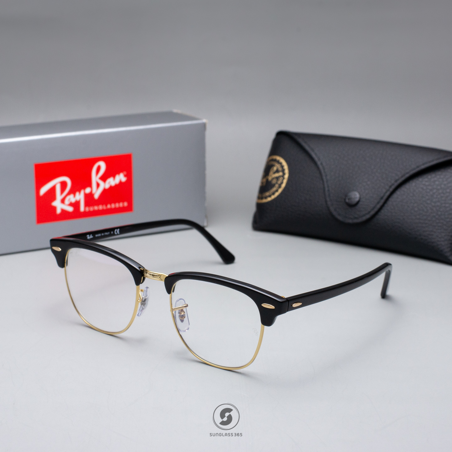 Ray Ban Clubmaster RB3016 901/BF Shiny Black Clear Blue