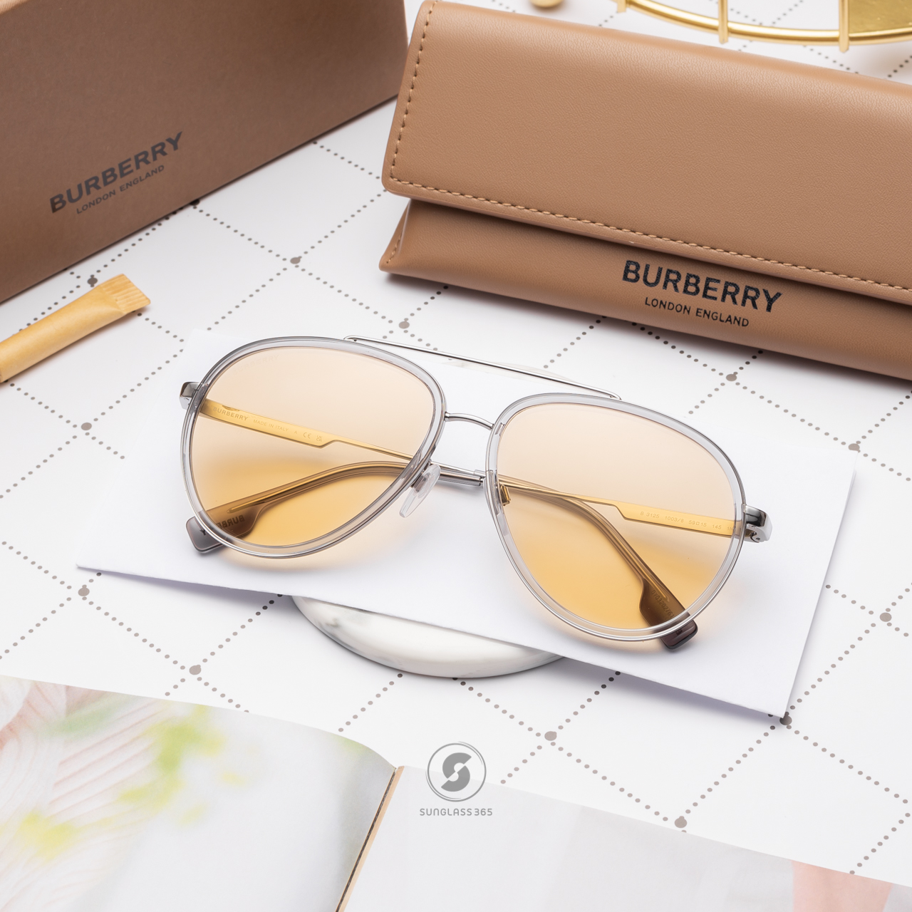 BURBERRY OLIVER BE3125 1003/8 Gunmetal Light Yellow