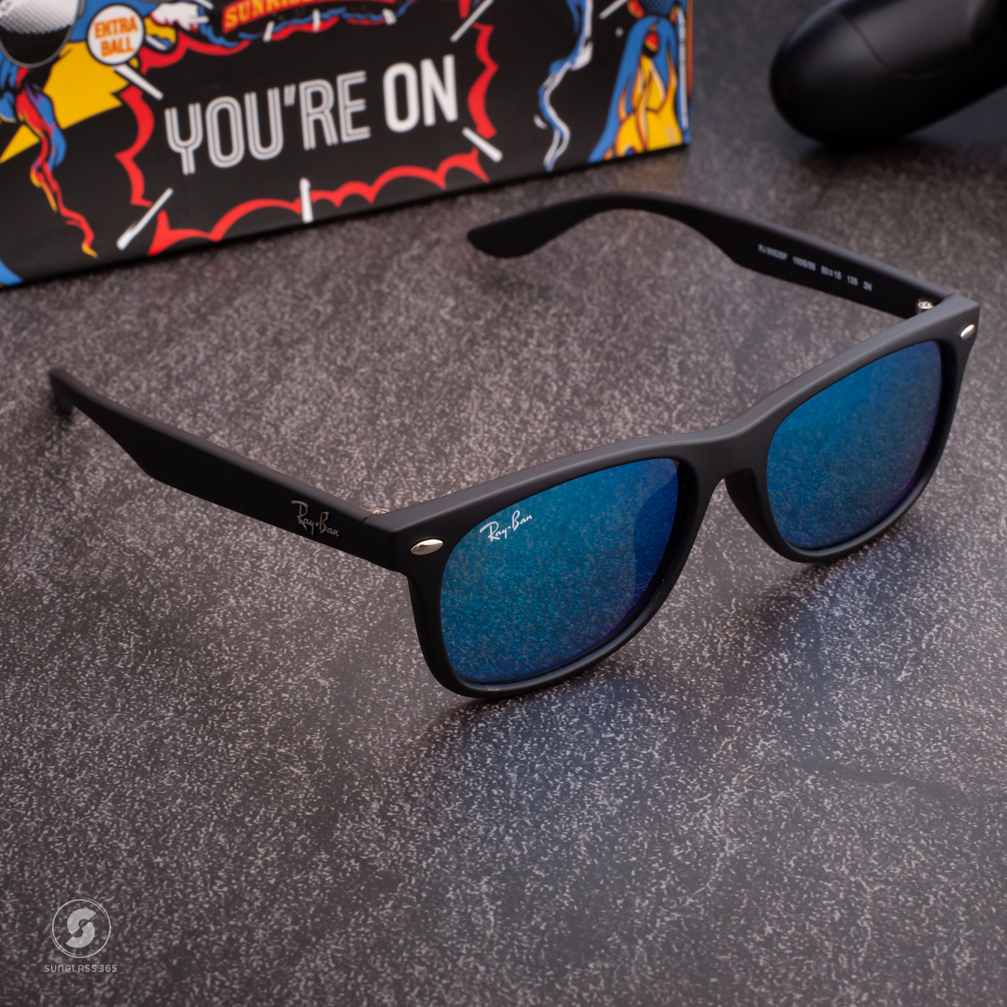 Ray Ban RJ9052SF 100S55 MATTE BLACK Blue Mirror