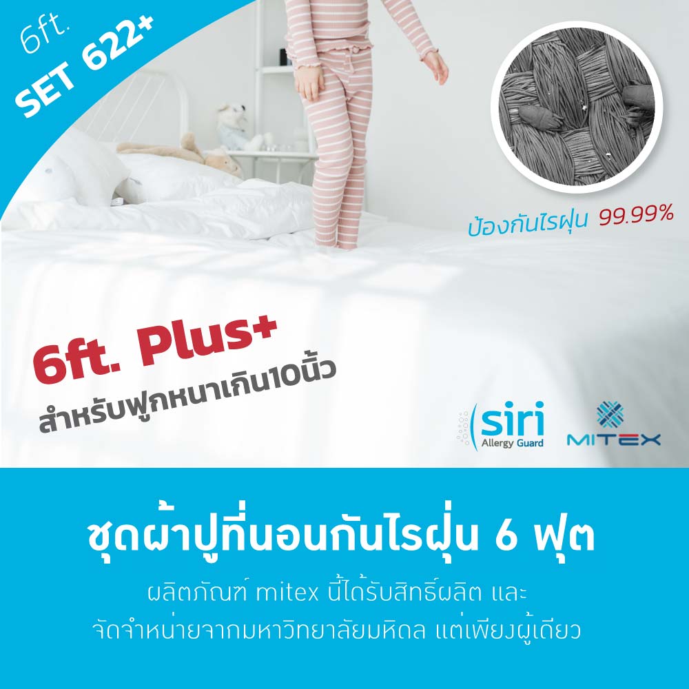 ผ้าปูที่นอนกันไรฝุ่น 6 ฟุต (622+) สำหรับฟูกหนา