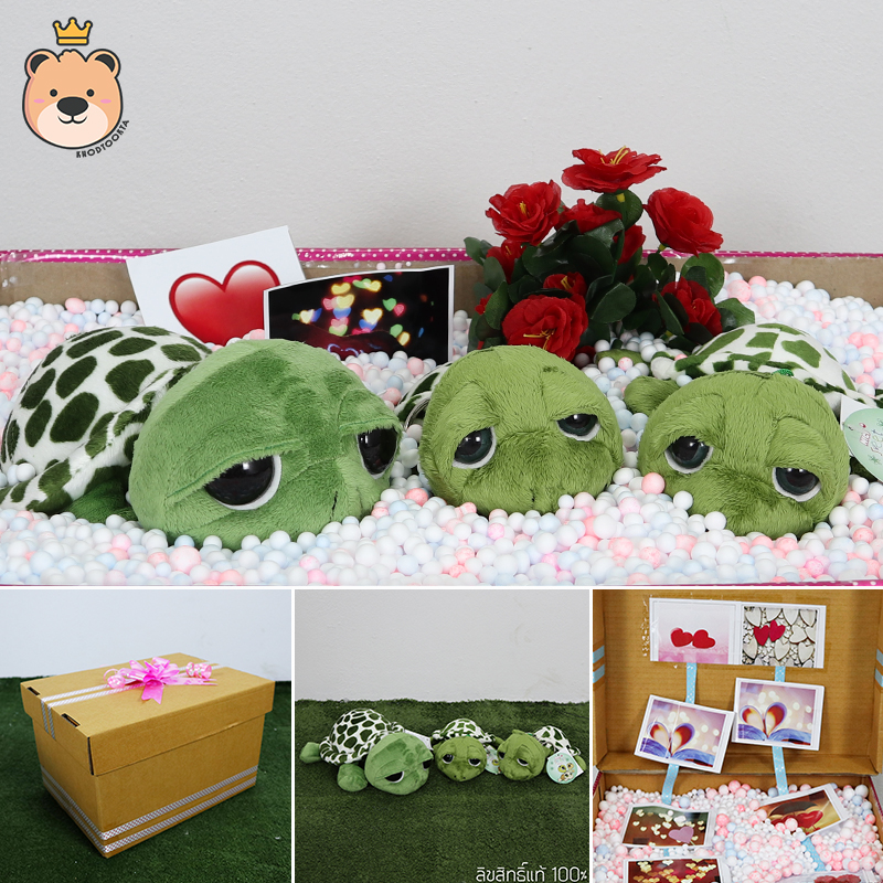 ของขวัญ ฝาเปิด เซอร์ไพรส์ เม็ดโฟม ตุ๊กเต่า 3 ตัว 23 cm 1ตัว 4 นิ้ว 2 ตัว เนื้อผ้าEF ขนนุ่มพิศษ (ของขวัญขนาดครึ่ง Double A) ขนาด 23.5*19*34cm