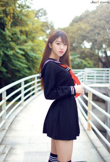 ชุดนักเรียนญี่ปุ่น แขนยาว ริบบิ้นแดง งานเกรด A