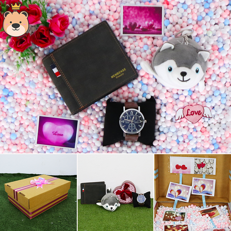 ของขวัญให้แฟนหนุ่ม ของขวัญผู้ชาย เซ็ตเซอร์ไพรส์อัดเม็ดโฟมเต็มกล่อง (กระเป๋าตัง+นาฬิกา+พวงกุญแจไซบีเรียน ) ****ได้ของตามแบบที่ลูกค้าเลือก****
