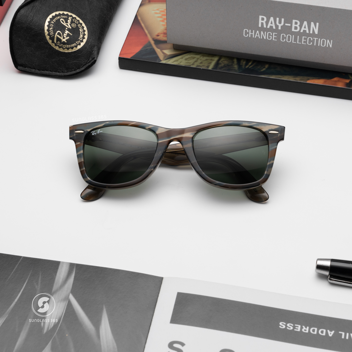 Ray Ban Wayfarer Change Collection RB2140F 138731 Photo Striped Grey