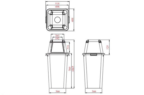 ถังขยะใส ทรงเหลี่ยม พร้อมฝาครอบทรงสูง 120 ลิตร