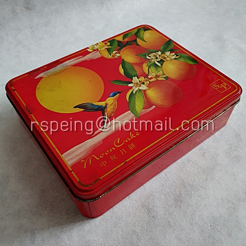 กล่องขนมไหว้พระจันทร์สีแดง ลายพระจันทร์และพวงผลส้ม S&P