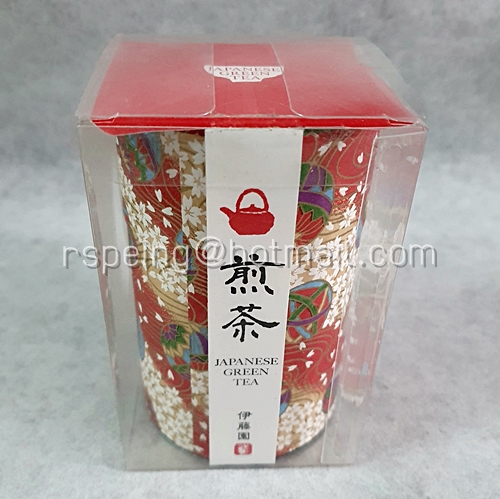 กระป๋องใส่ใบชา (พร้อมกล่องพลาสติกใส) Japanese Green Tea ลายญี่ปุ่นสีแดง