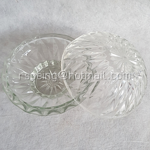 ชามแก้วใสและฝาปิดวินเทจ ลายเพชร อย่างหนา ชุดที่ 3