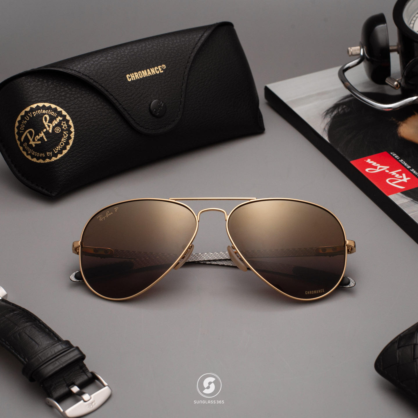 Ray-Ban RB8317CH 001/6B Carbon Fibre Mirror Chomance Polarized