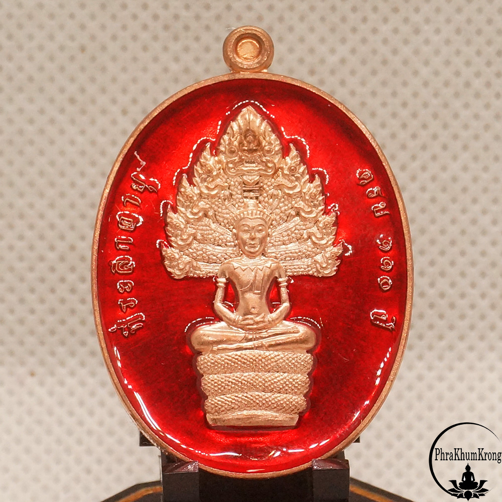 เหรียญนาคปรก รุ่น ที่ระลึกอายุ ๑๑๐ ปี หลวงปู่ทวน ปุสฺสวโร วัดโป่งยาง อำเภอแก่งหางแมว จังหวัดจันทบุรี เนื้อทองแดง ลงยาแดง