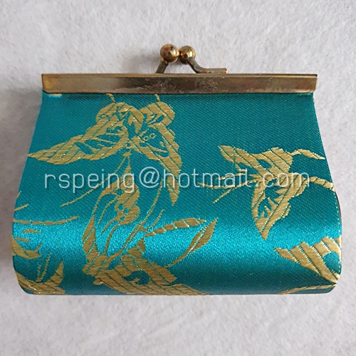 กระเป๋าผ้าไหมจีน ใส่เหรียญ สีเทอร์ควอยซ์ ลายผีเสื้อ