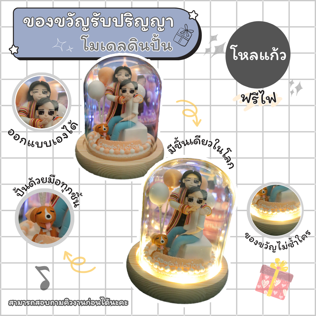 ของขวัญวันรับปริญญา โหลแก้ว มีไฟ โมเดลดินปั้น ของวัญพิเศษไม่เหมือนใคร