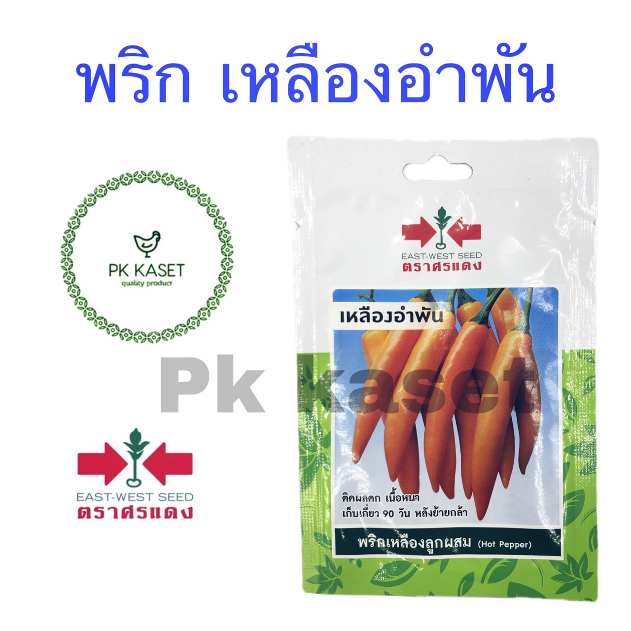 เมล็ดพริกเหลืองลูกผสม เหลืองอำพัน ตราศรแดง ซองประหยัด จำนวน 40 เมล็ด ผักสวนครัว