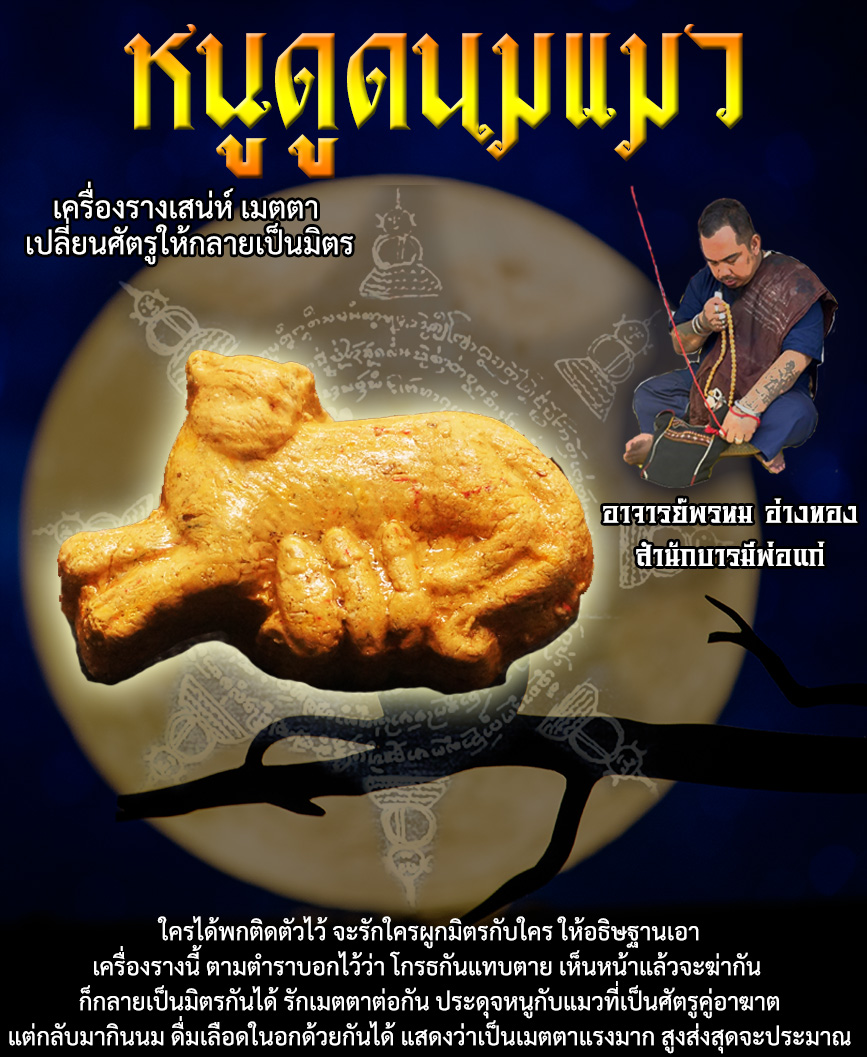 หนูดูดนมแมว เครื่องรางเสน่ห์ เมตตา เปลี่ยนศัตรูให้กลายเป็นมิตร อาจารย์พรหม อ่างทอง สำนักบารมีพ่อแก่