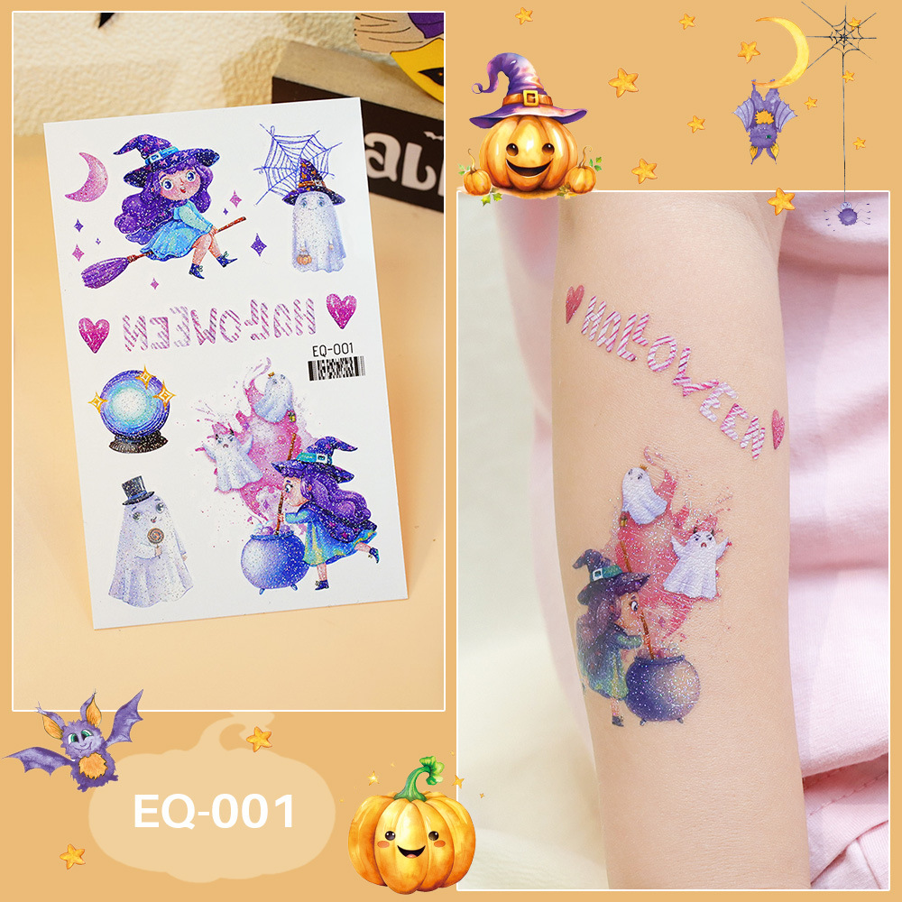 Tattoo Halloween แทททูกลิตเตอร์ลายฮาโลวีน สติ๊กทูลายแม่มด ผีน้อย ฟักทองฮาโลวีน