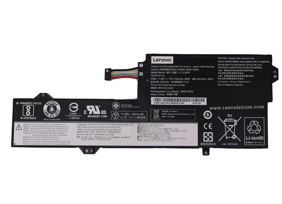 Battery Lenovo L17L3P61 11.58V 46Wh Original ตรงรุ่น แบตเตอรี่ Lenovo YOGA 720-12IKB-81B5000HUS, IdeaPad 320S-13IKB-81AK007CHV กำลังไฟ 46Wh ตรงรุ่น ตรงสเปค ลด ราคา พิเศษ