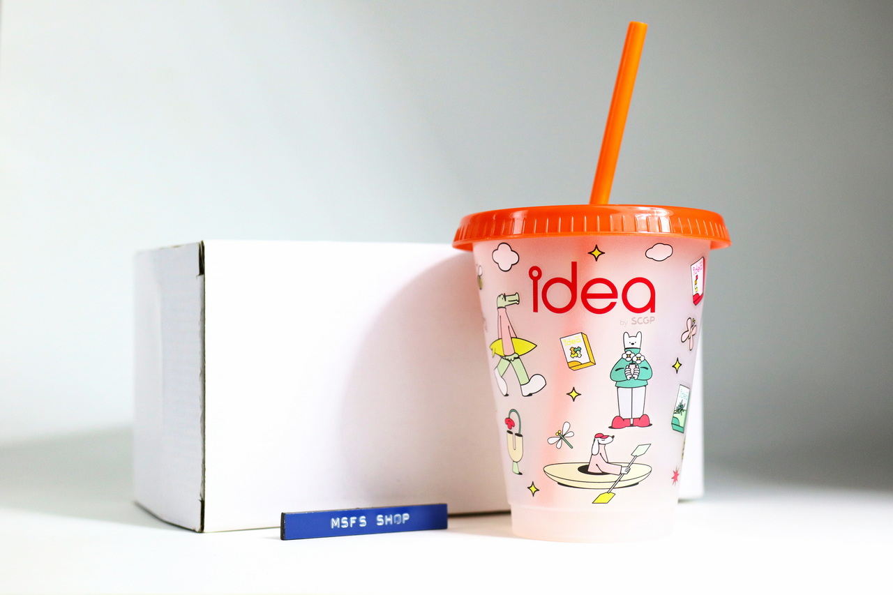 แก้วน้ำพลาสติก Reusable idea Paper ปี 2023 พร้อมหลอดพลาสติก