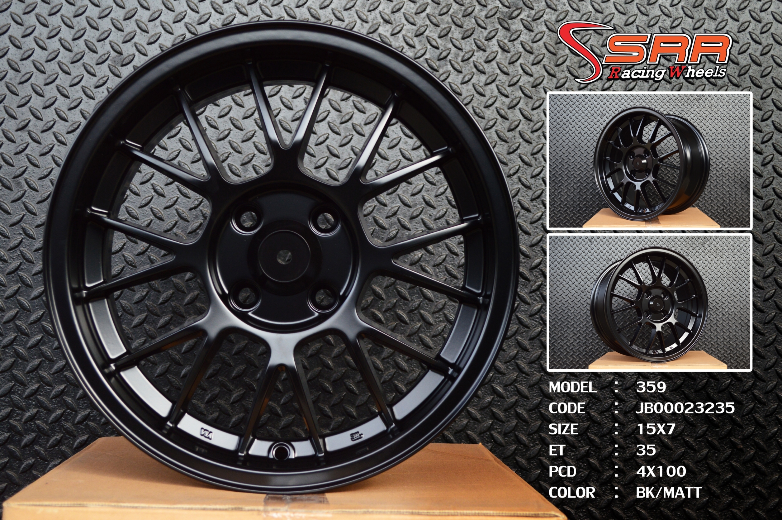 Model:SE37K 359 Size:15x7.0 inch Offset:+35 pcd:4x100 Center Bore:73.1 mm Color:BK/MATT