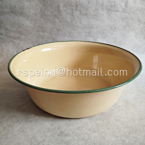 อ่างเคลือบโบราณ KOCKUM SWEDEN 38 cm. (8 Lit.) สีครีมขอบเขียว ขนาดใหญ่ วินเทจสแกนดิเนเวียแท้!