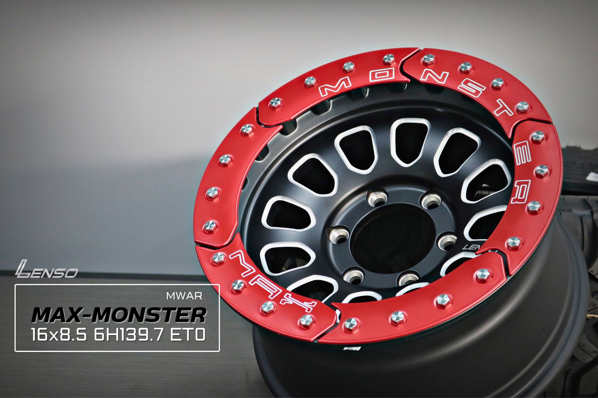 LENSO MAX-MONSTER ขอบ 16" สายลุยตัวจริง สีดำขอบแดง