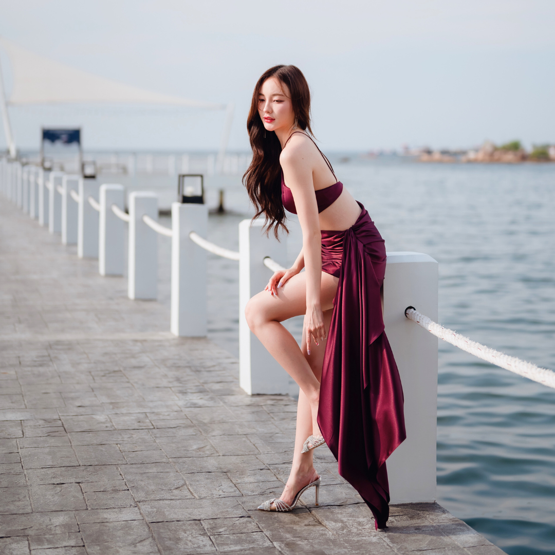 Lism D-087 Satin Drape Illusion Dress ชุดเดรสซาตินสุดหรู